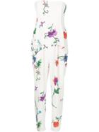 Tibi Floral Print Strapless Jumpsuit, Women's, Size: 4, White, Silk