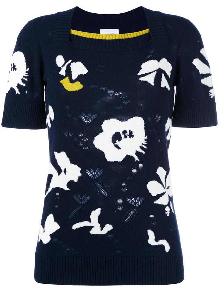 Barrie Floral Knit T-shirt, Women's, Size: Xs, Blue, Cashmere