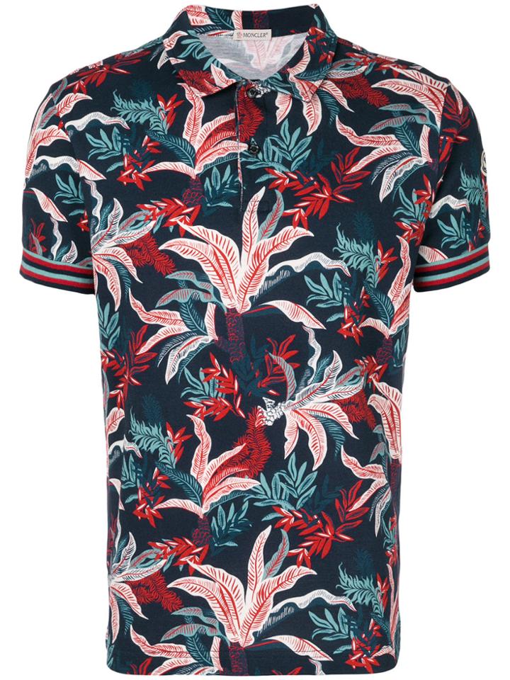 Moncler Floral Print Polo Top - Blue