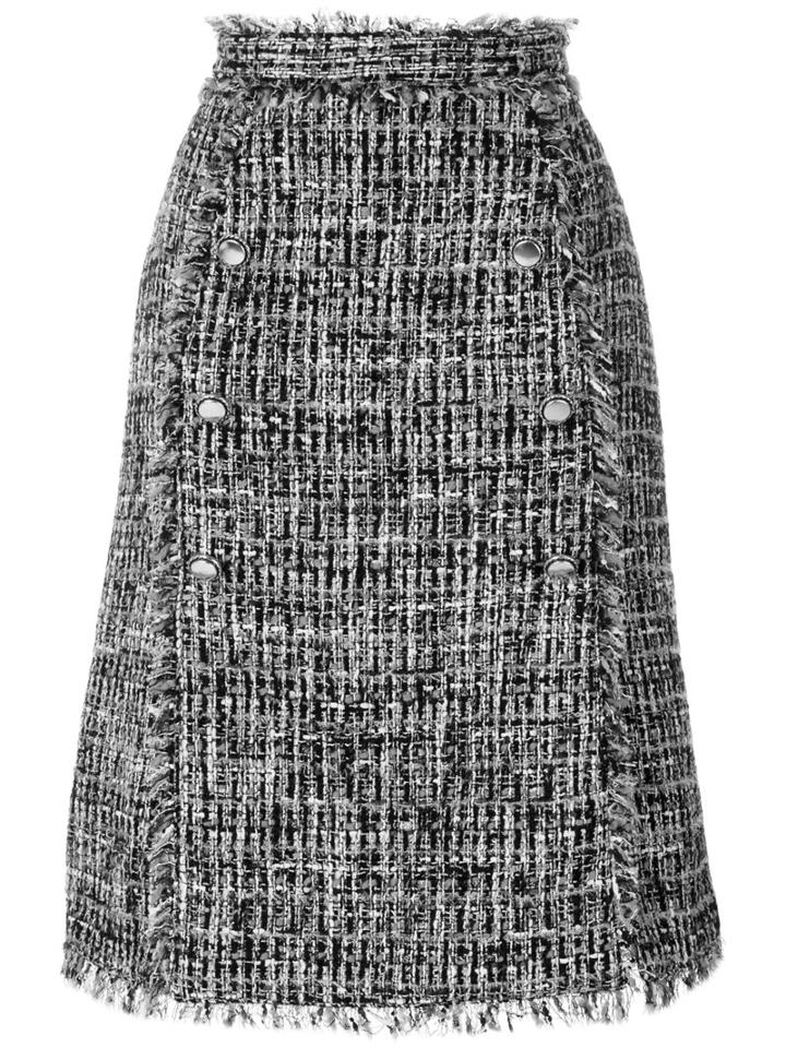 Msgm - Tweed Button Skirt - Women - Silk/cotton/acrylic/virgin Wool - 44, Black, Silk/cotton/acrylic/virgin Wool