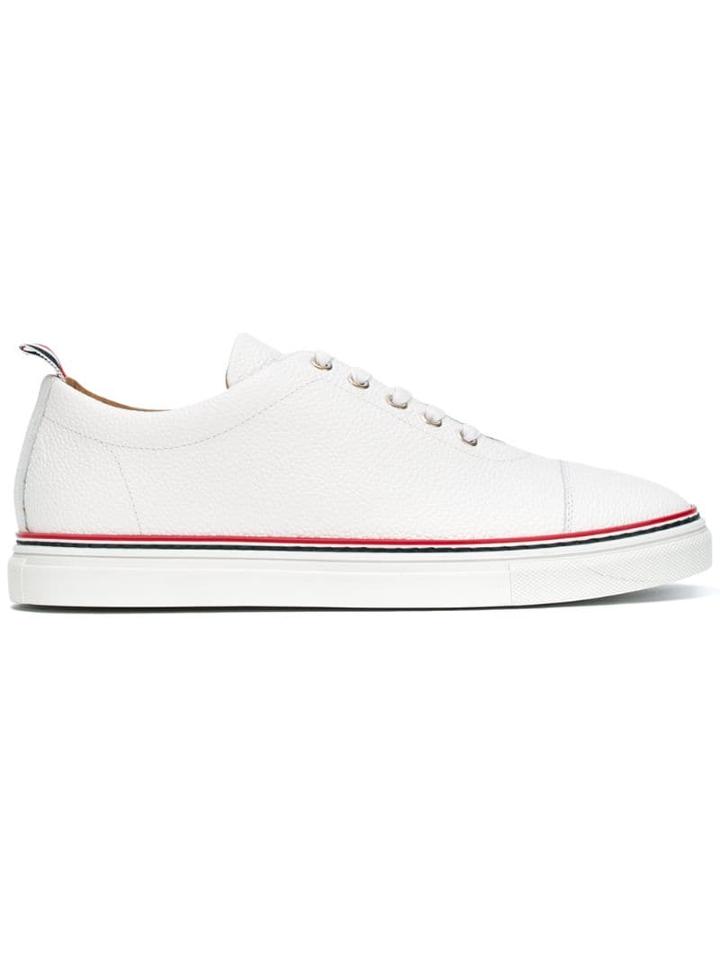 Thom Browne Straight Toe Cap Trainer In Pebble Grain - White