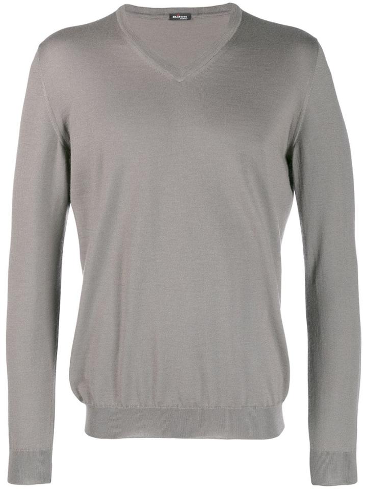 Kiton V-neck Fine Knit Sweater - Grey