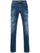 Dondup Distressed Denim Mid Rise Jeans - Blue