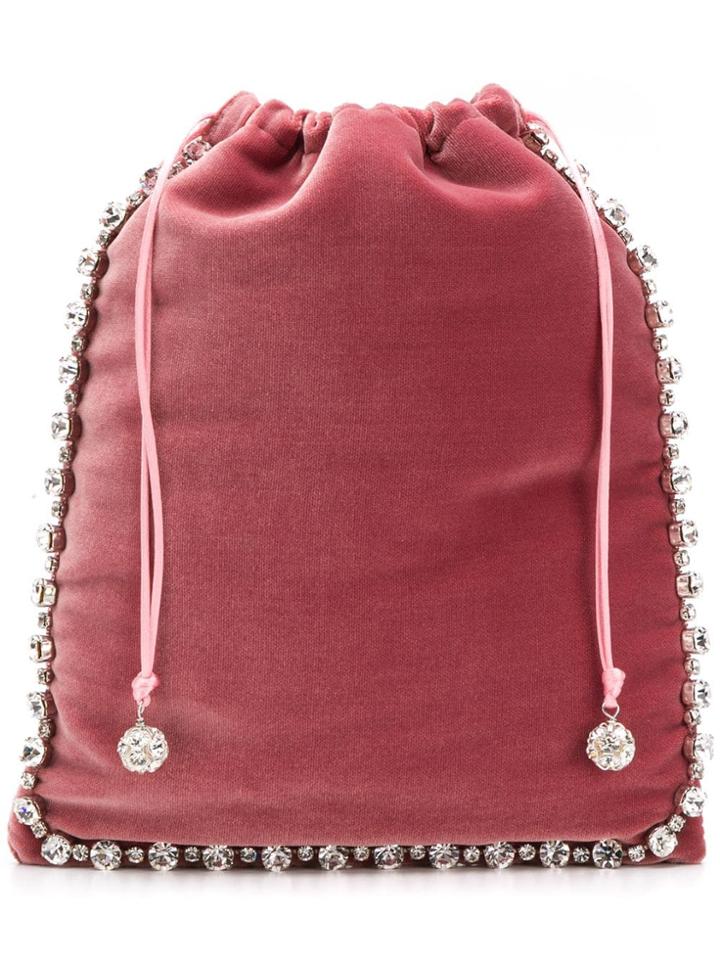 Ca & Lou Embellished Drawstring Clutch - Pink