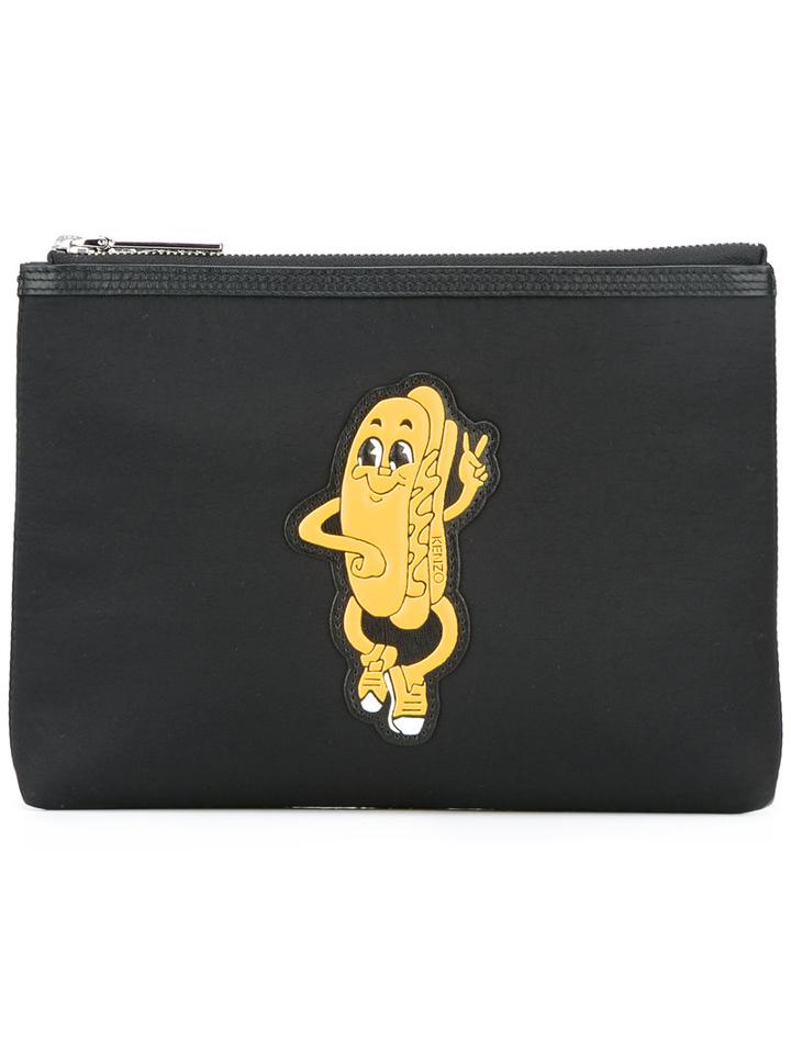 Kenzo Hotdog Appliqué Clutch, Women's, Black, Polyester