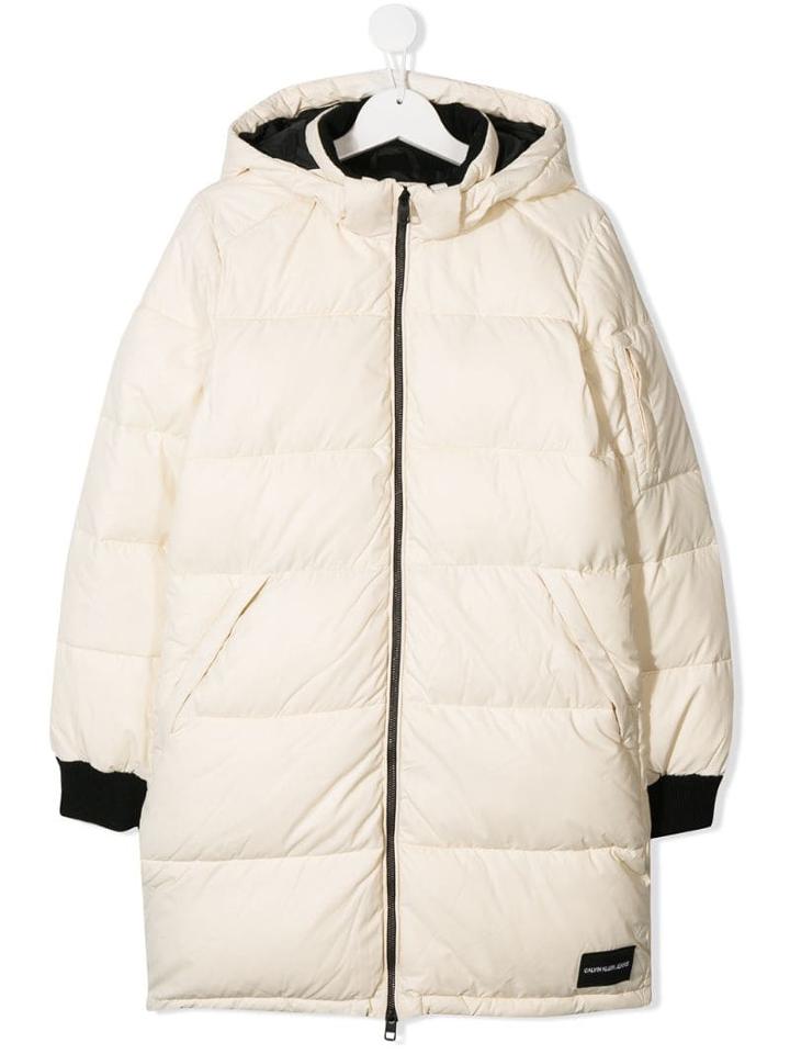 Calvin Klein Kids Teen Hooded Padded Jacket - Neutrals