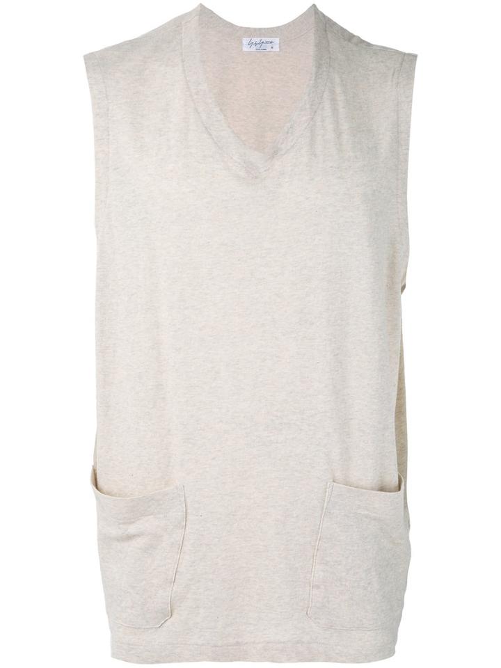 Yohji Yamamoto - V-neck Sleeveless T-shirt - Men - Cotton - 3, Nude/neutrals, Cotton