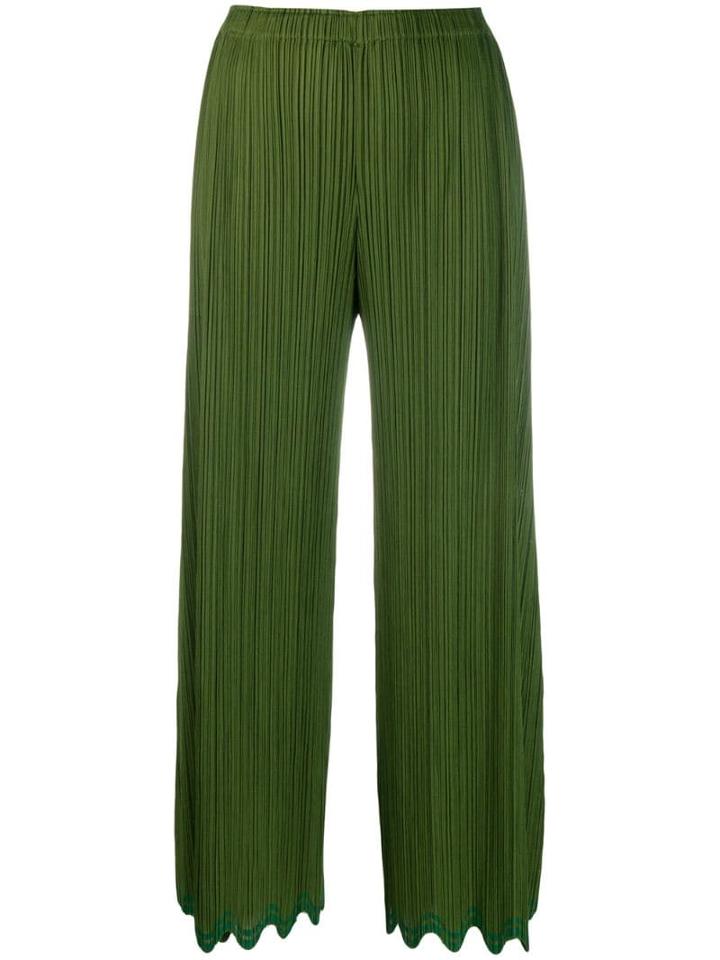 Pleats Please By Issey Miyake Wave-hem Cropped Trousers - Green