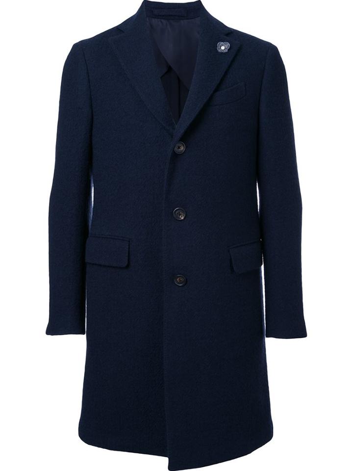 Lardini Flap Pocket Coat, Men's, Size: 52, Blue, Wool