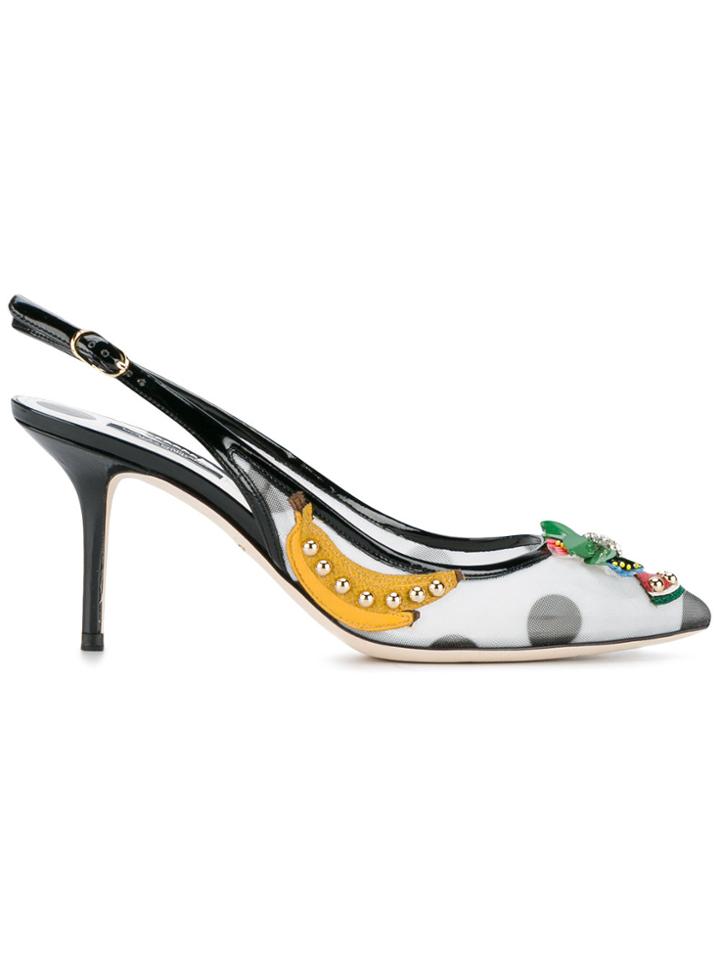 Dolce & Gabbana Fruit Embellished Kitten Heel Slingback Pumps - Black