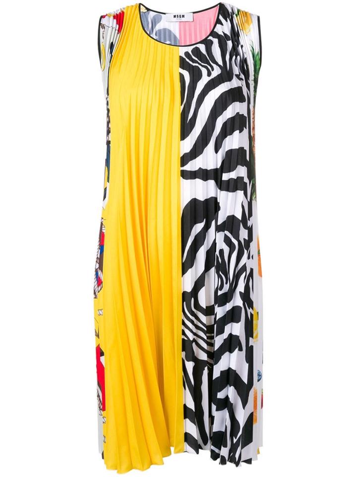 Msgm Pleated Mini Shift Dress - Yellow