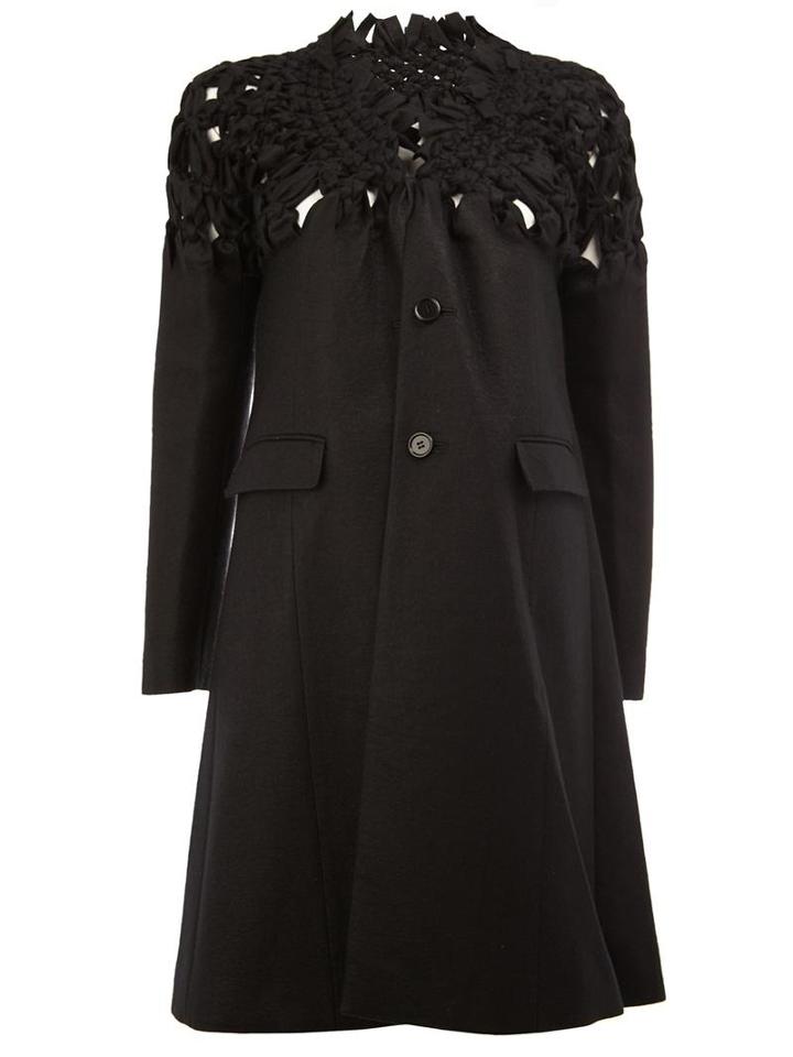 Comme Des Garçons Noir Kei Ninomiya Woven Detail Buttoned Coat, Women's, Size: Medium, Black, Cupro/wool/rayon