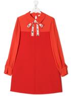 Elisabetta Franchi La Mia Bambina Jacquard Bow Shirt Dress - Red