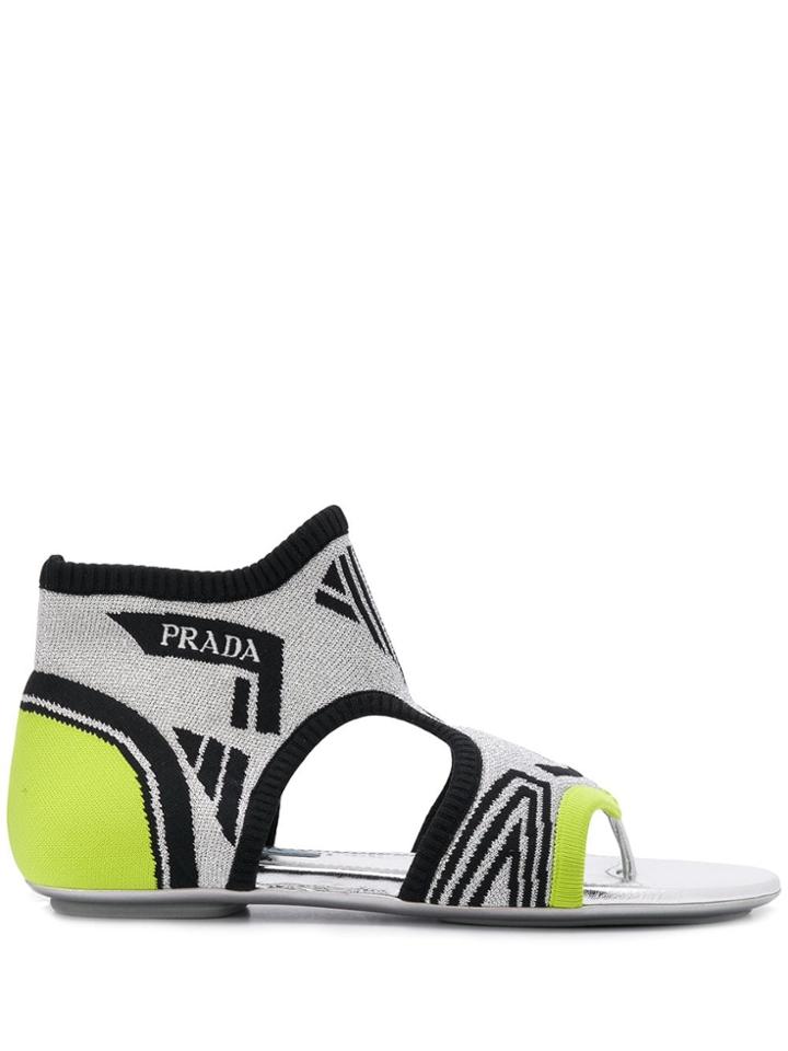 Prada Sock Ankle Sandals - Silver