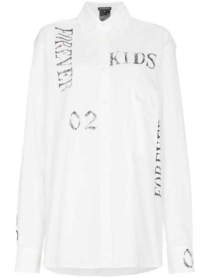 Ann Demeulemeester Oversized Shirt With Text Print - White