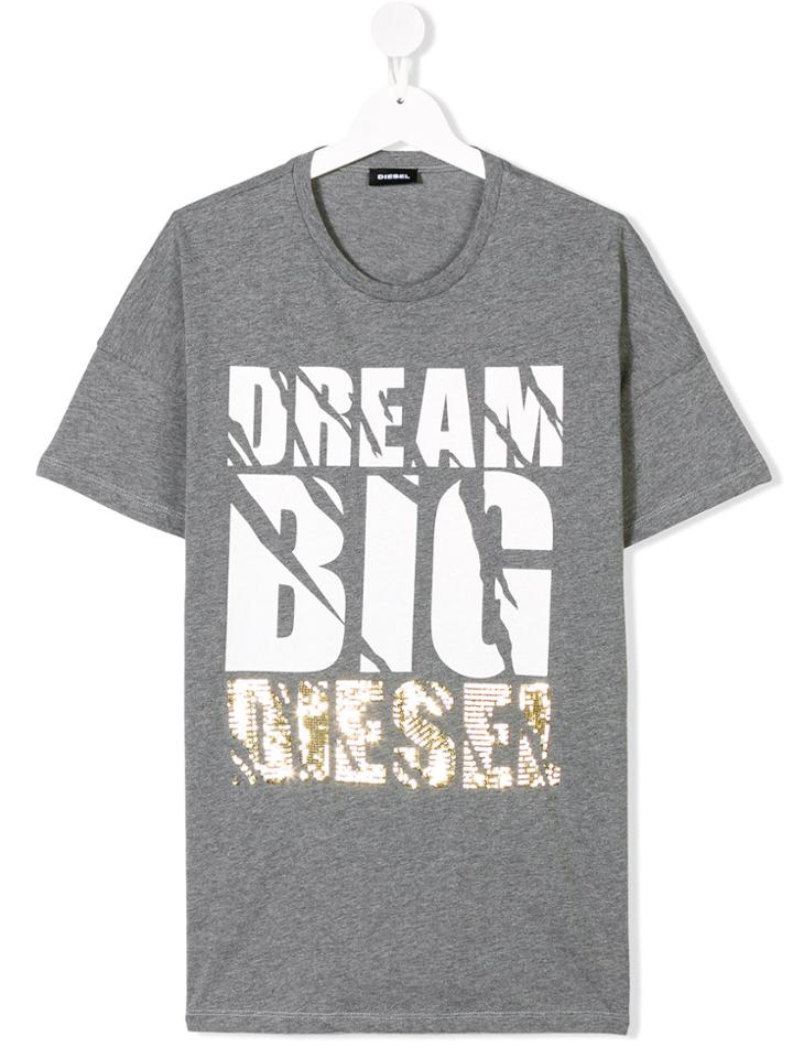 Diesel Kids Teen Text Print T-shirt - Grey