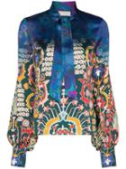 Peter Pilotto Tie Neck Floral Print Silk Blouse - Blue/emerald