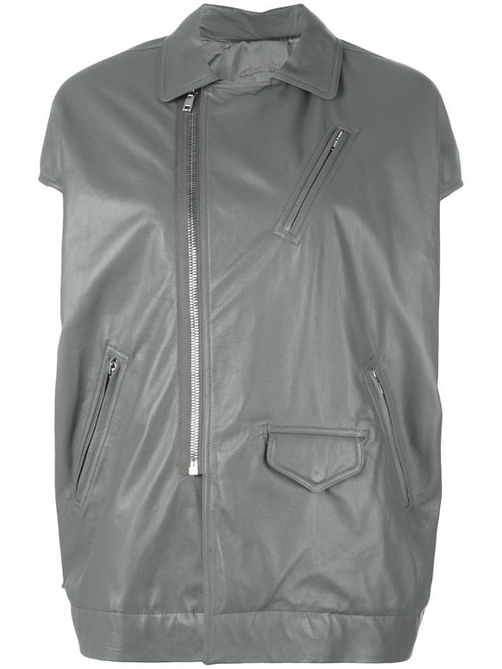 Rick Owens Short Sleeve Biker Jacket, Women's, Size: 38, Grey, Leather/cupro/viscose