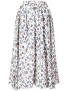 Adam Lippes Floral Print Pleated Midi Skirt - White