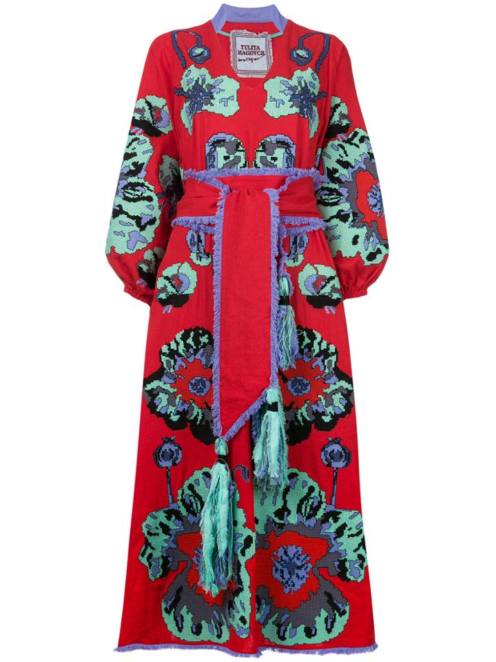 Yuliya Magdych Poppies Embroidered Kimono Dress