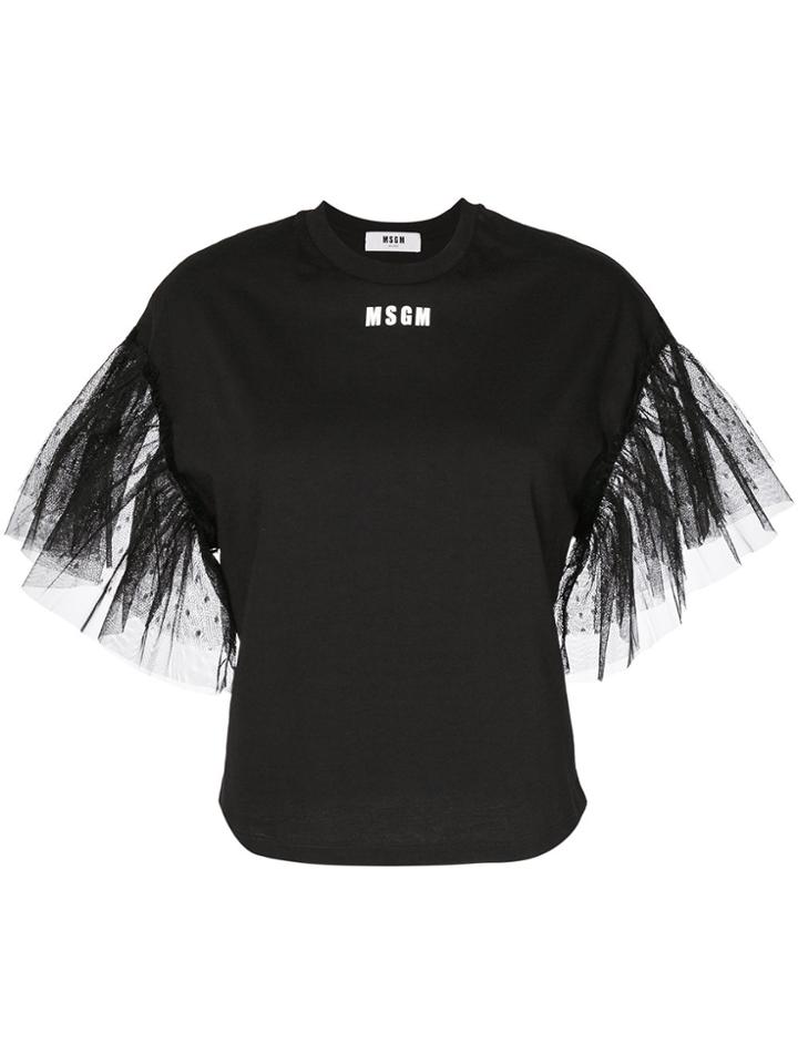 Msgm Tulle Sleeve T-shirt - Black