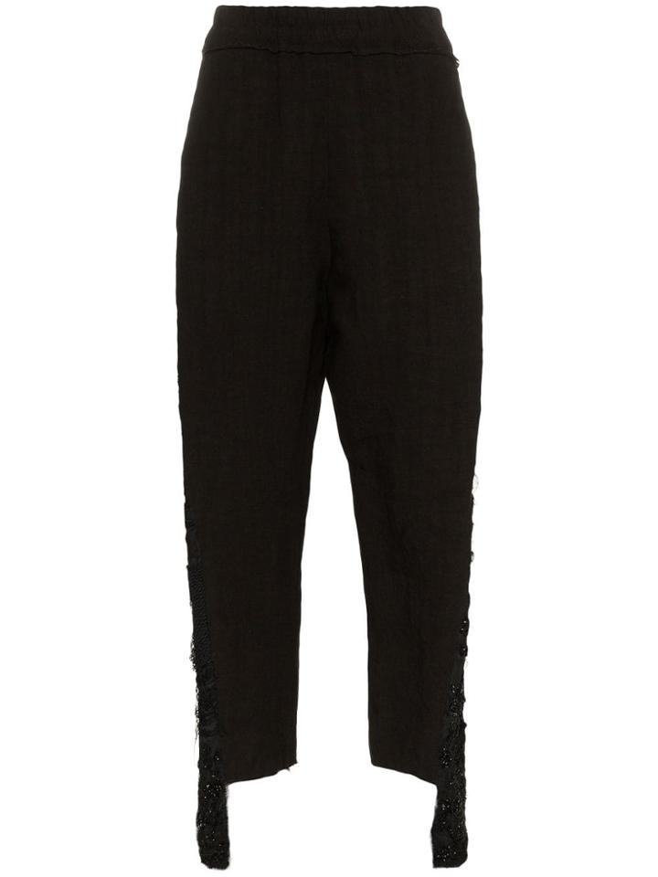 By Walid Sally Embellished Leg Linen Trousers - Black