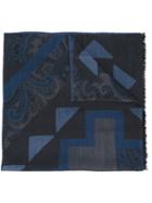 Etro Paisley Pattern Scarf, Men's, Blue, Cotton/modal/wool