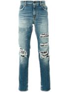Saint Laurent Studded Distressed Jeans, Men's, Size: 30, Blue, Cotton/spandex/elastane/lamb Skin/metal