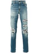 Saint Laurent Studded Distressed Jeans, Men's, Size: 30, Blue, Cotton/spandex/elastane/lamb Skin/metal