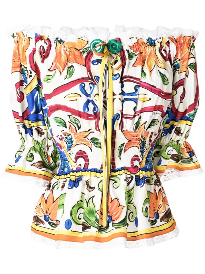Dolce & Gabbana Majolica Print Bardot Top - Multicolour