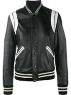 Saint Laurent Varsity Jacket, Women's, Size: 42, Black, Cotton/lamb Skin/cupro/wool