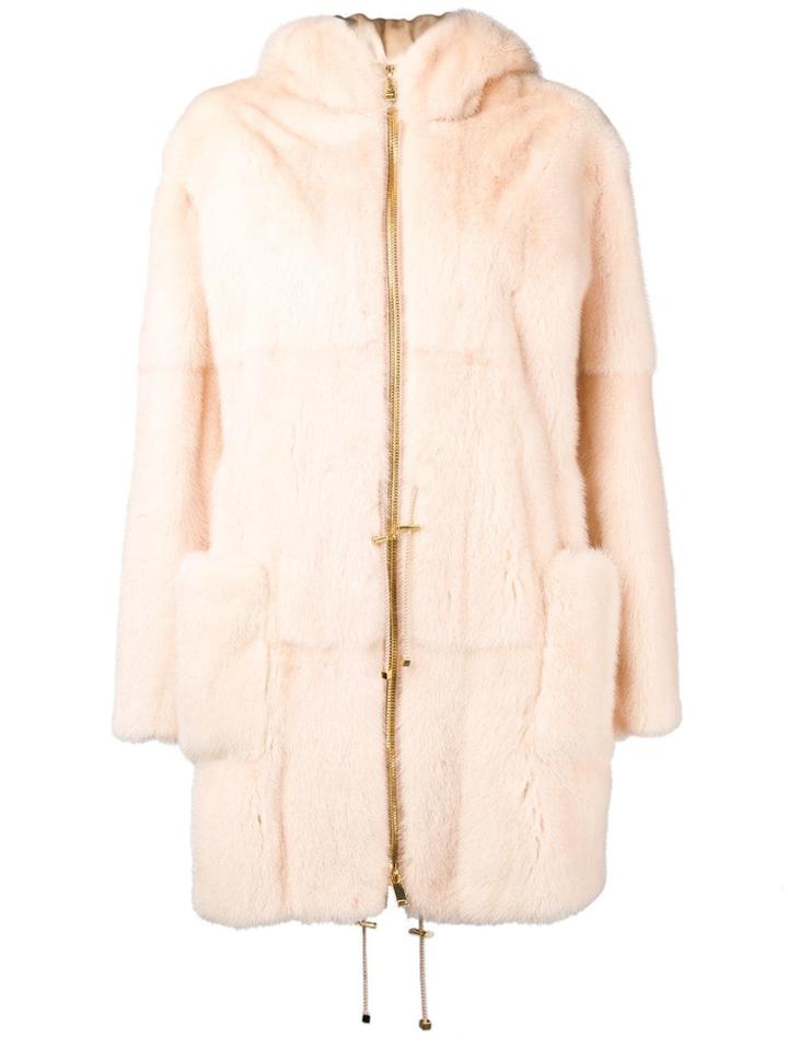 Liska Pallas Hooded Fur Coat - Nude & Neutrals