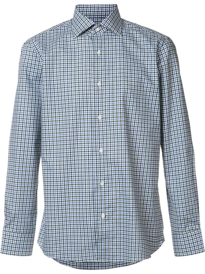 Simeone Napoli Checked Shirt, Men's, Size: 40, White, Cotton