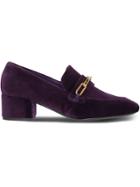 Burberry Link Detail Velvet Block-heel Loafers - Pink & Purple