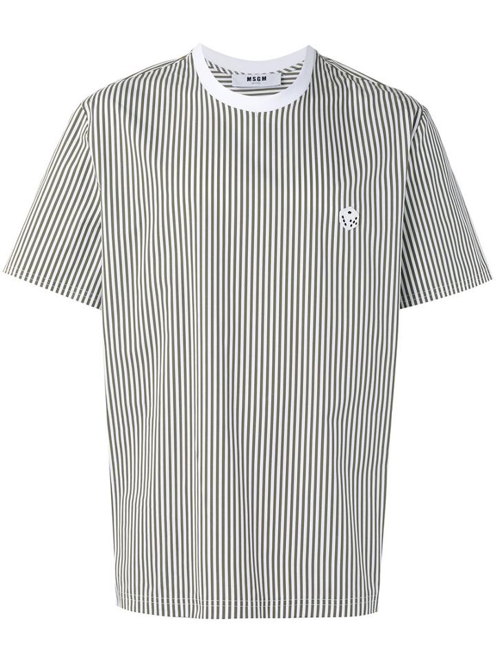 Msgm Striped T-shirt, Men's, Size: 48, Green, Cotton
