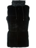 P.a.r.o.s.h. Hooded Sleeveless Jacket, Women's, Size: Large, Black, Rabbit Fur/polyamide