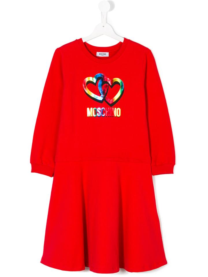 Moschino Kids Teen Logo Print Dress - Red