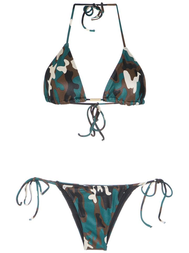 Brigitte - Triangle Camouflage Bikini Set - Women - Polyamide/spandex/elastane - P, Green, Polyamide/spandex/elastane