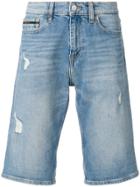 Calvin Klein Jeans Distressed Knee-length Denim Shorts - Blue