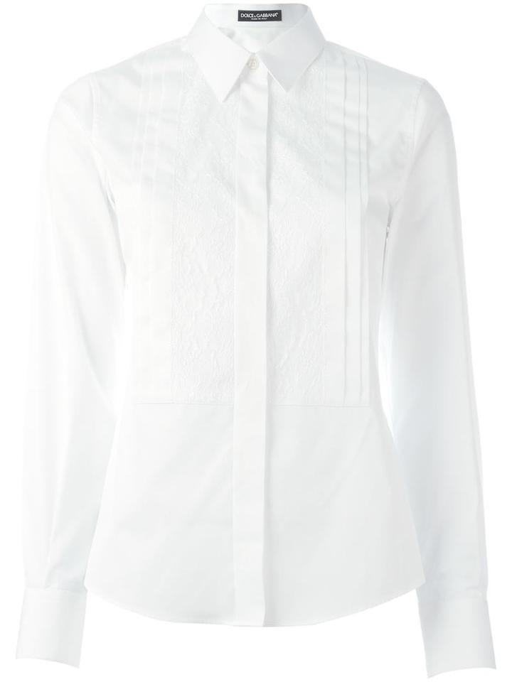 Dolce & Gabbana Floral Embroidered Bib Shirt, Women's, Size: 40, White, Cotton/viscose/nylon