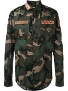 Valentino Army Print Shirt, Men's, Size: 42, Green, Cotton
