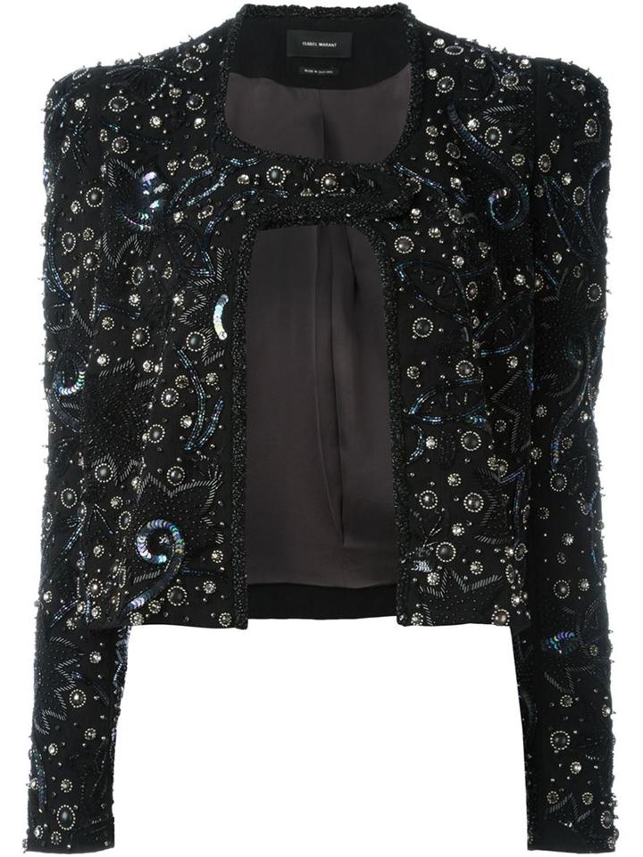 Isabel Marant Embellished Jacket, Women's, Size: 38, Black, Linen/flax/viscose/spandex/elastane/nylon