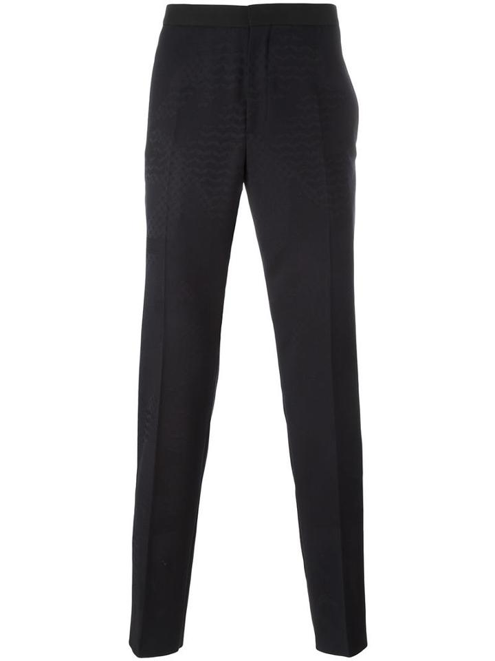 Neil Barrett Zigzag Tonal Pattern Trousers, Men's, Size: 52, Black, Virgin Wool