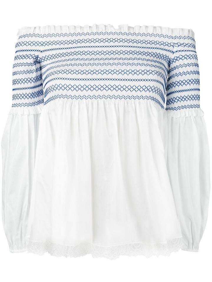 Blumarine Embroidered Off-the-shoulder Blouse - White