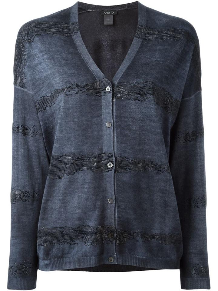 Avant Toi Striped V Neck Cardigan