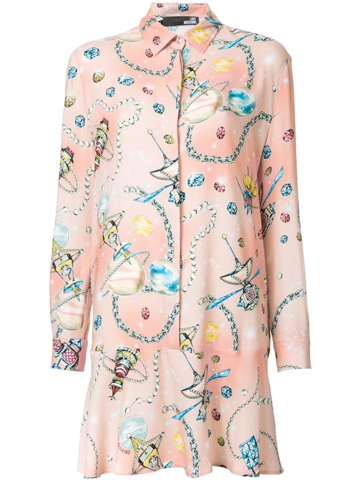 Love Moschino Space Motif Shirt Dress, Women's, Size: 42, Yellow/orange, Viscose/wool