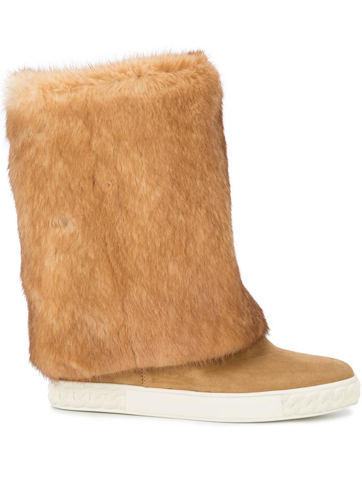 Casadei Mink Fur-trimmed Chaucer Boots - Brown