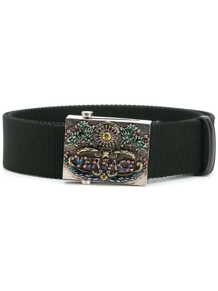 Versace Crystal-embellished Buckle Belt - Black