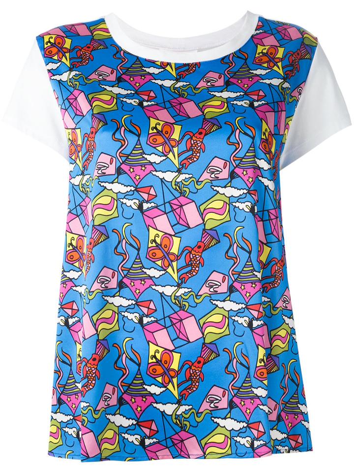 Ultràchic Kites Print T-shirt, Women's, Size: Large, Blue, Cotton/silk/spandex/elastane