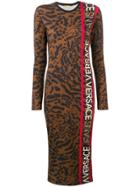 Versace Jeans Leopard Logo Printed Stretch Dress - Brown